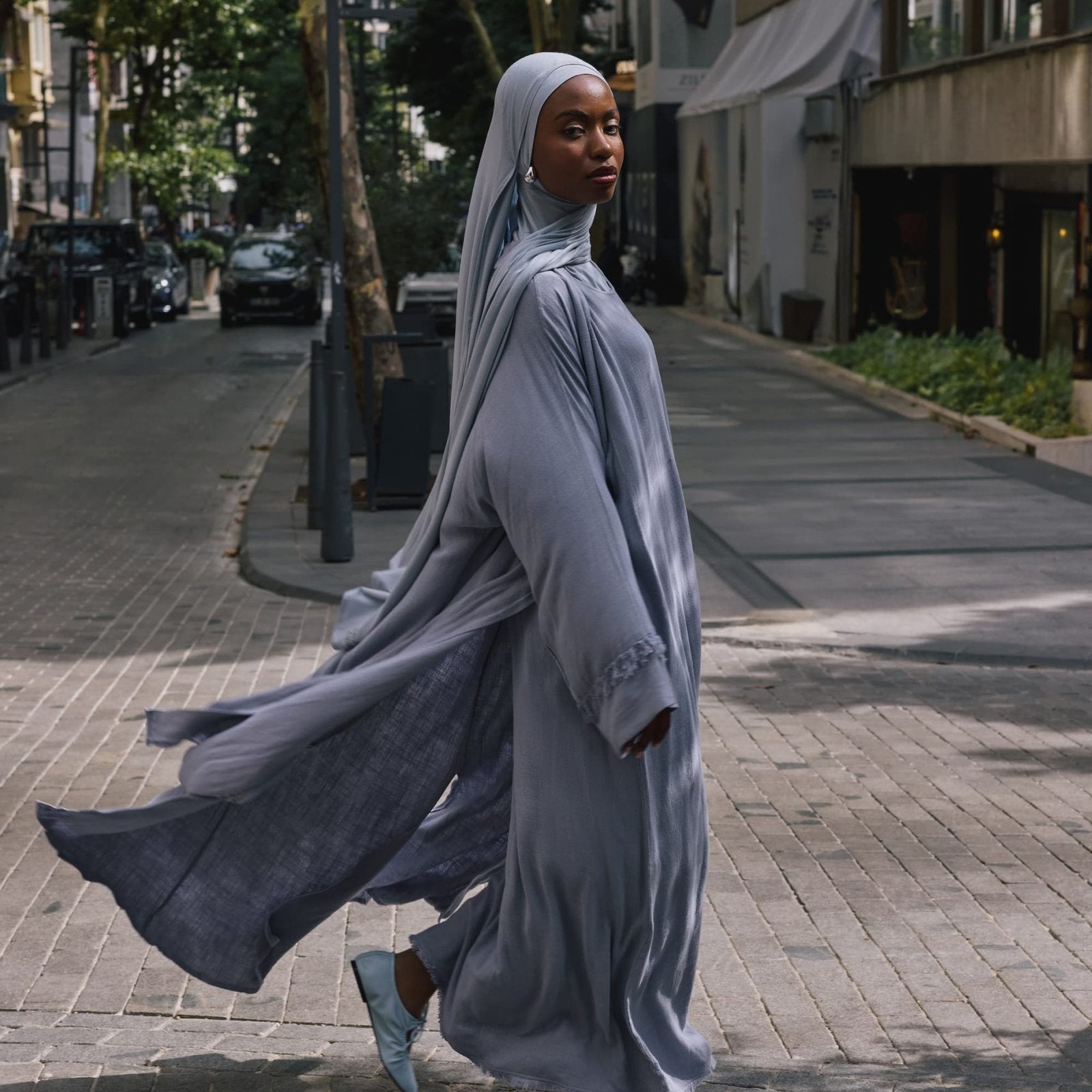 Keten ve Viskon 3 Parça Abaya Takımı