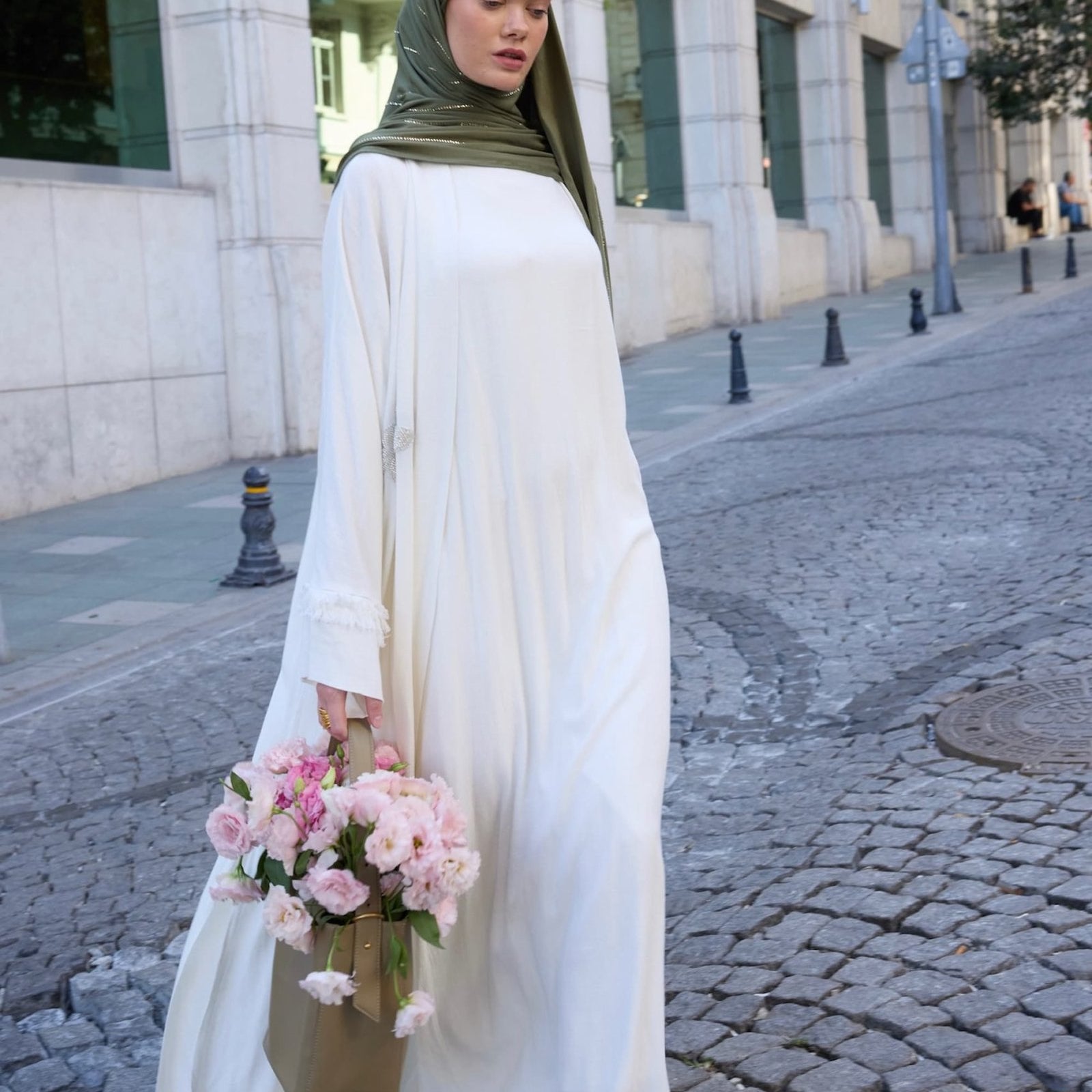 Keten ve Viskon 3 Parça Abaya Takımı