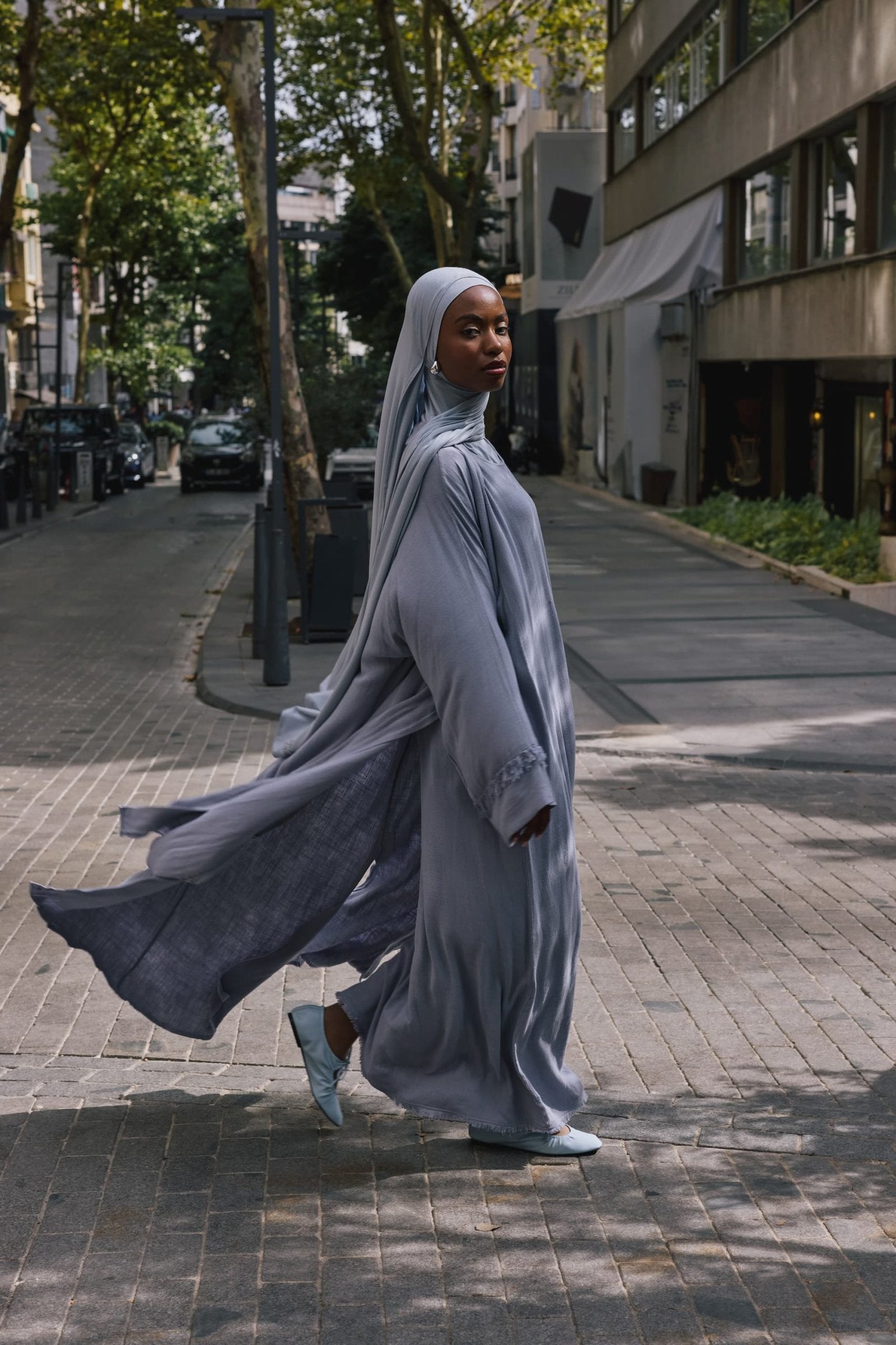  Keten ve Viskon 3 Parça Abaya Takımı