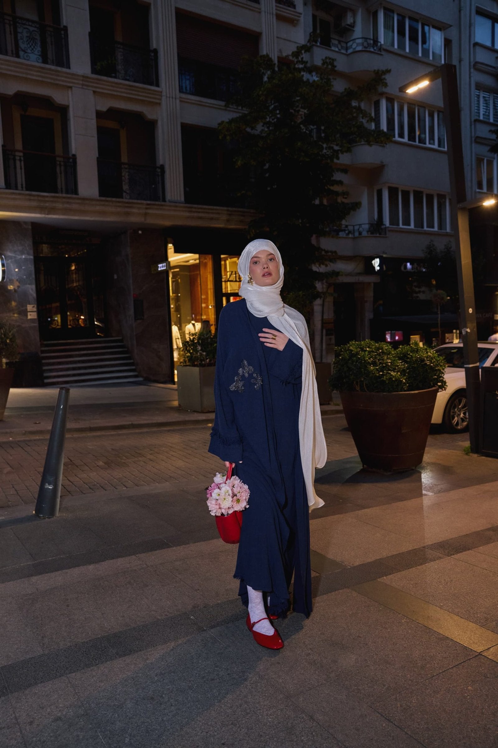  Keten ve Viskon 3 Parça Abaya Takımı