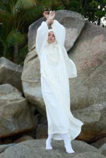 White Lace Flowing Abaya - Image 8
