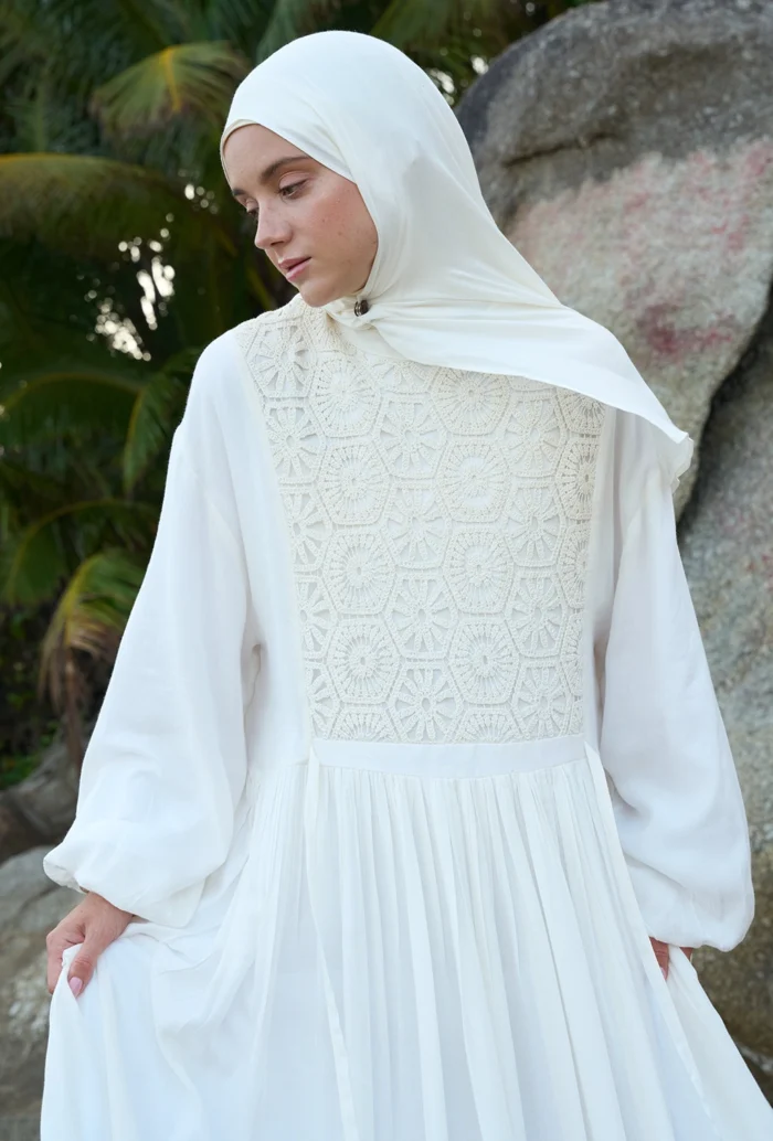 Beyaz Dantelli Ferah Abaya - Görsel 7